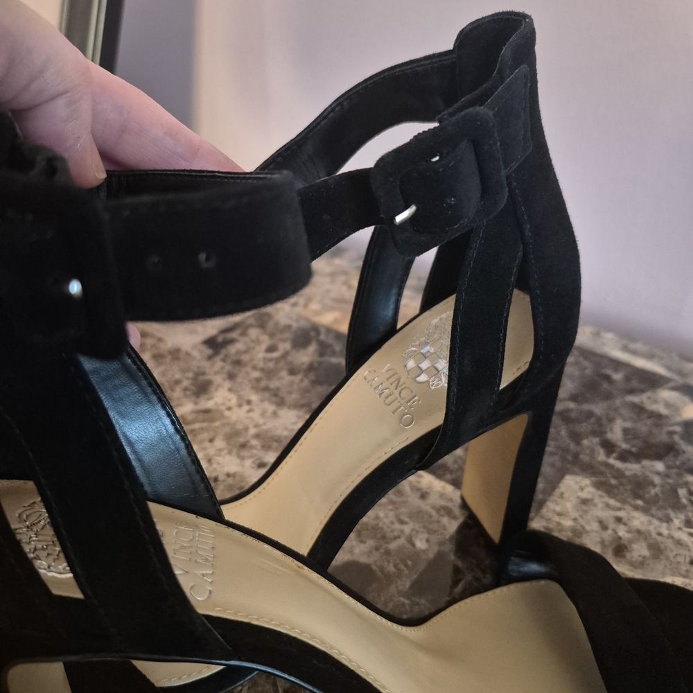 Vince Camuto Elegant Black Suede Ankle Strap Heels - Picture 2 of 5